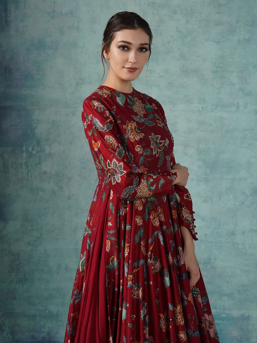 A cotton silk Anarkali gown with attached cotton slip and organza Dupatta - samantchauhan Apparel & Accessories