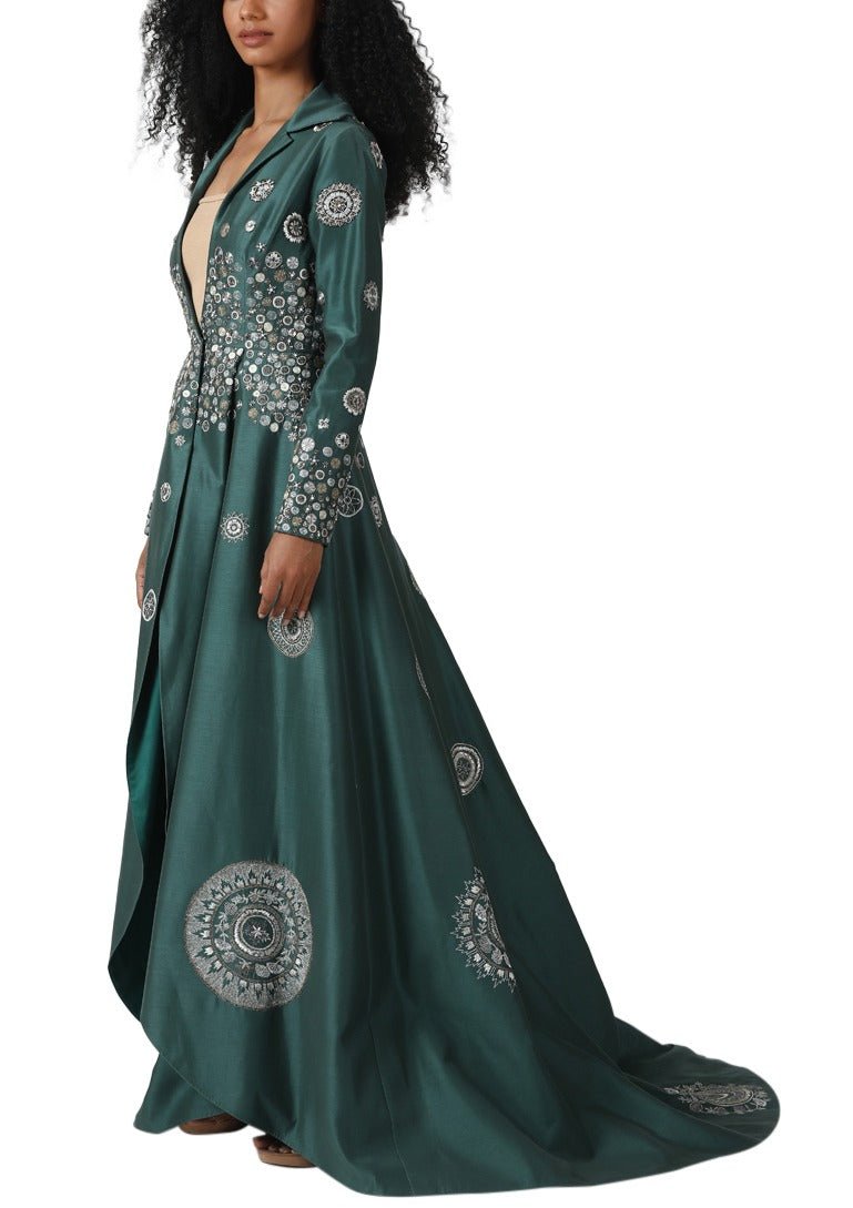 A cotton silk collared jacket with a plunging neckline. - samantchauhan