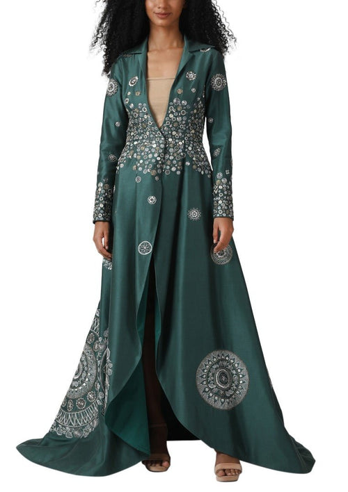 A cotton silk collared jacket with a plunging neckline. - samantchauhan