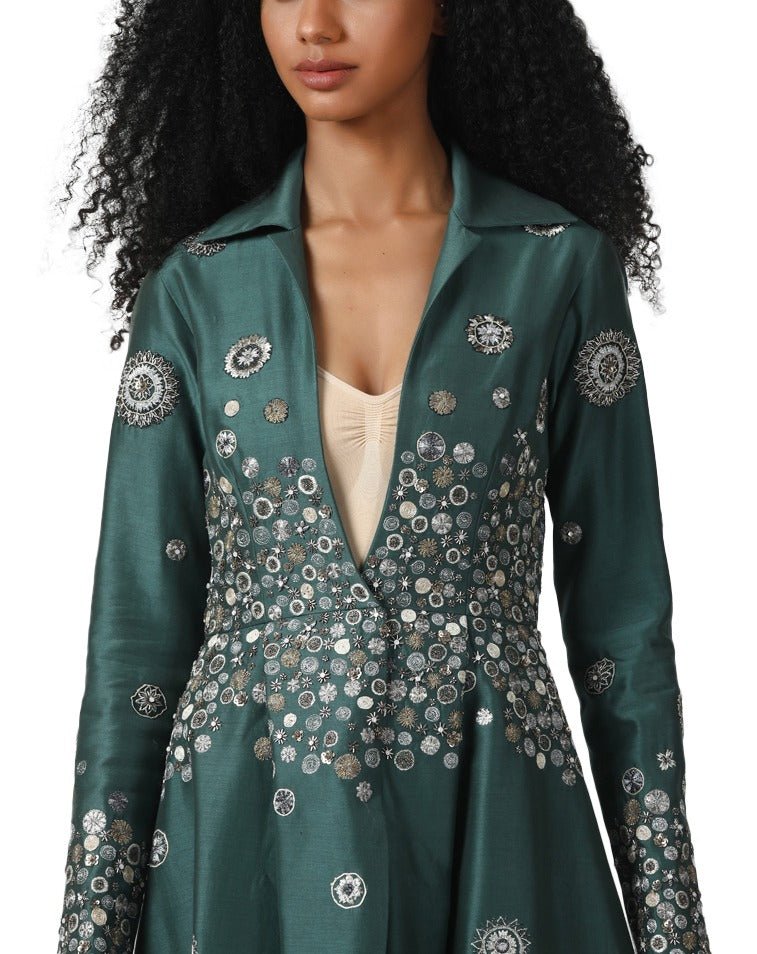 A cotton silk collared jacket with a plunging neckline. - samantchauhan