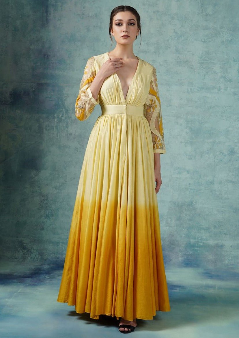 A cotton silk deep neck gown - samantchauhan Apparel & Accessories