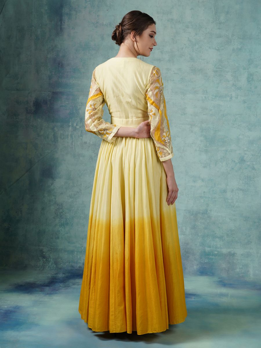 A cotton silk deep neck gown - samantchauhan Apparel & Accessories