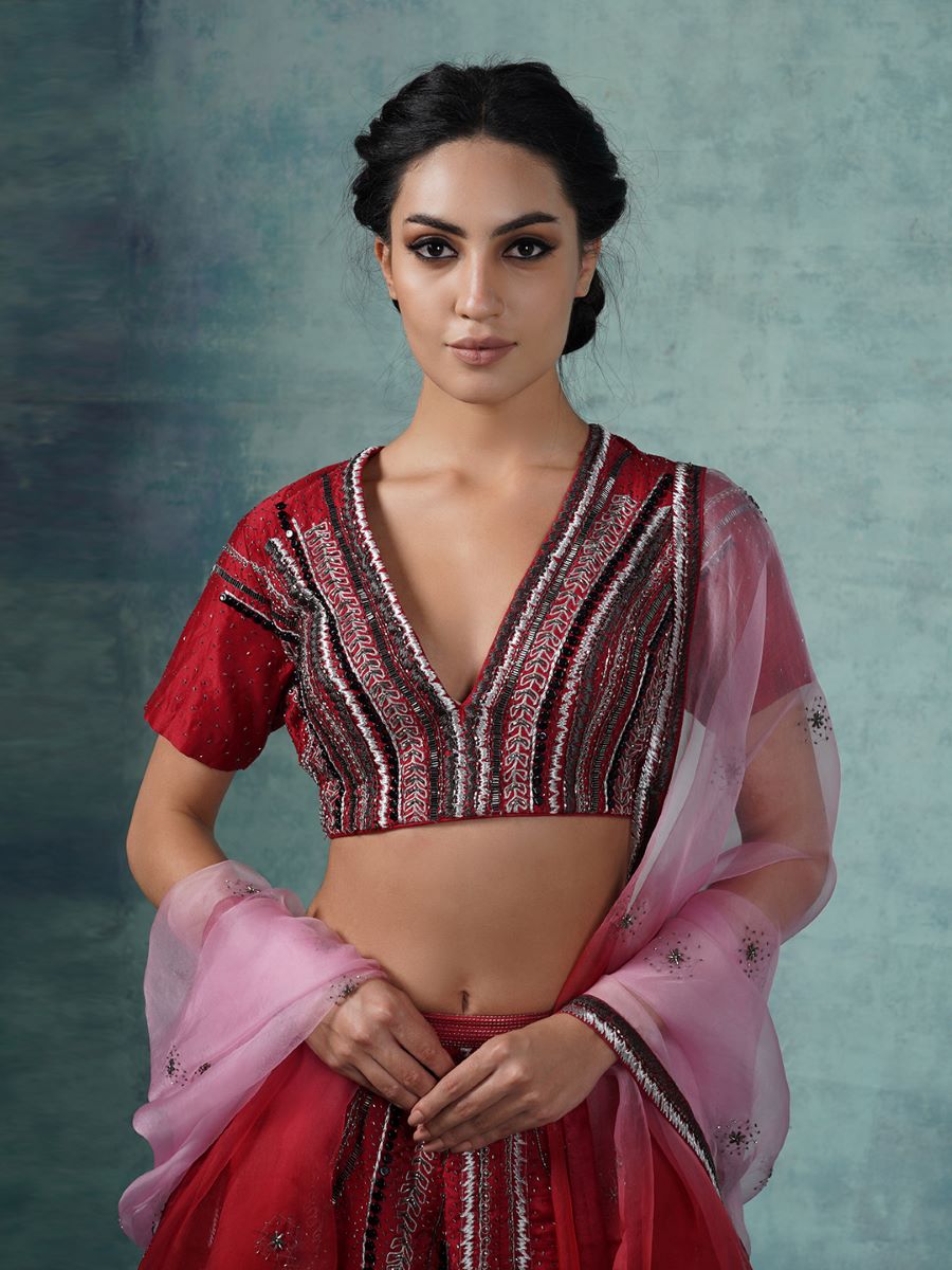 A cotton silk lehenga set with organza Dupatta - samantchauhan Apparel &amp; Accessories