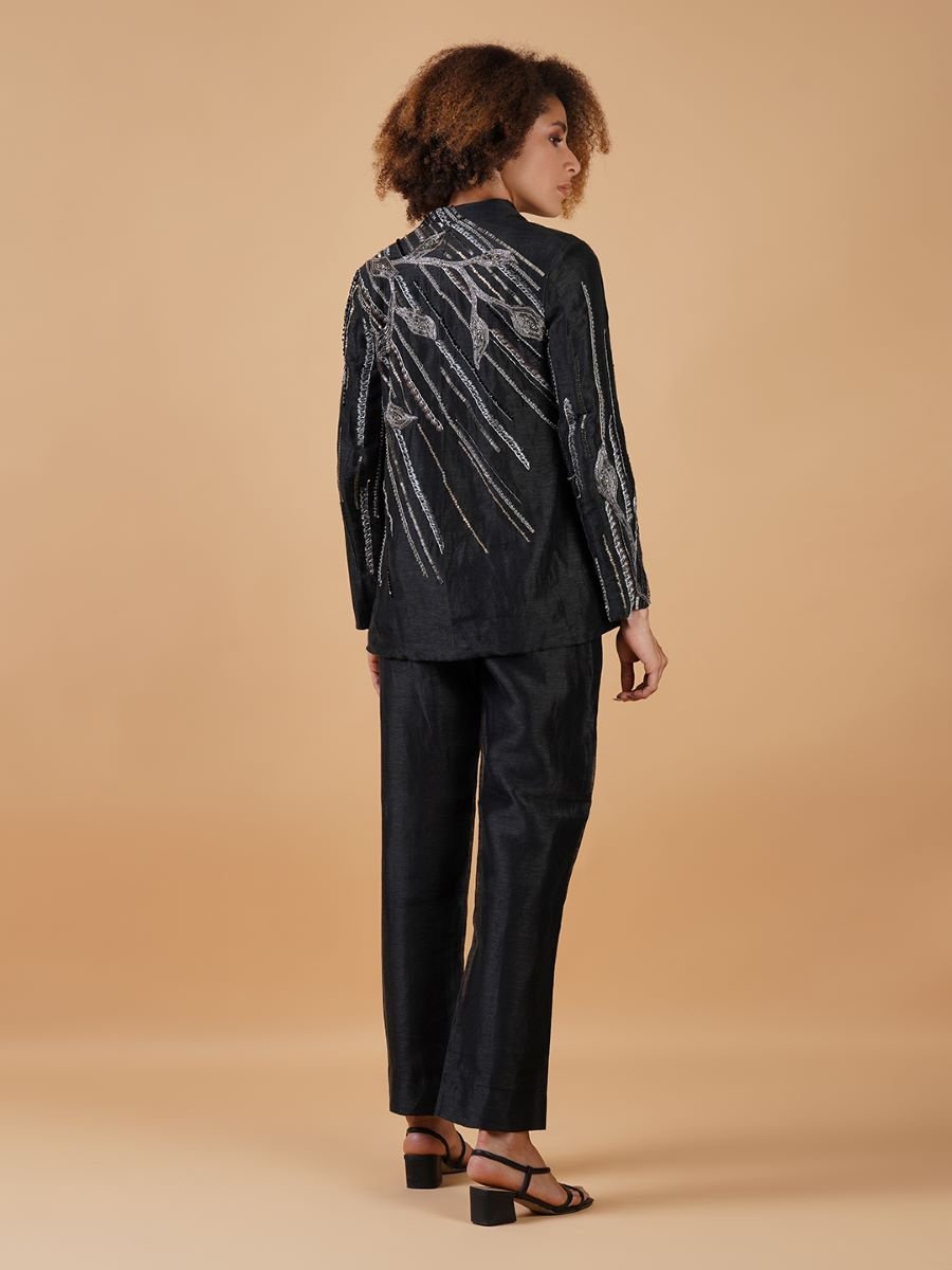 A dapper black cotton silk co - ord set with a distinctive zari embroidery - samantchauhan Apparel &amp; Accessories