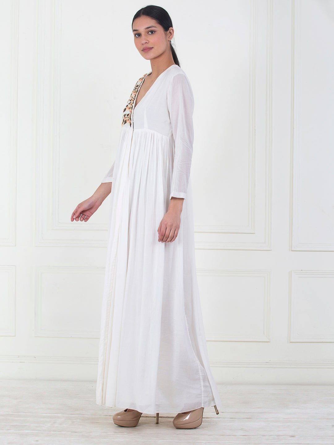 A floor - length white mul - mul anarkali tunic - samantchauhan Apparel & Accessories