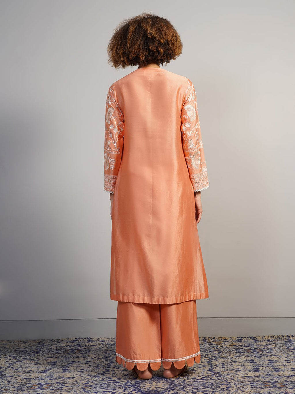 A gorgeous cotton silk suit set in peach that is adorned with Aari work in off - white silk yarn - samantchauhan Apparel & Accessories