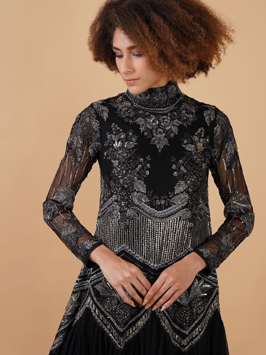 A - line, high neck gown in chanderi at the top that is adorned with unique patterns - samantchauhan Apparel & Accessories