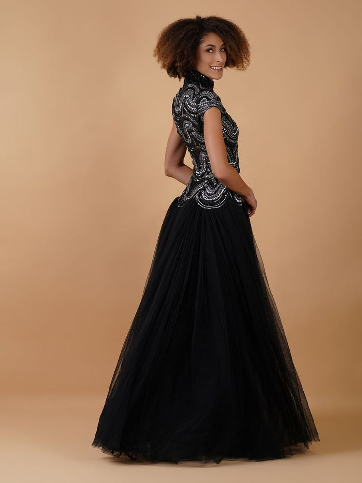 A - line, high - neck gown in cotton silk &amp; net - samantchauhan Apparel &amp; Accessories