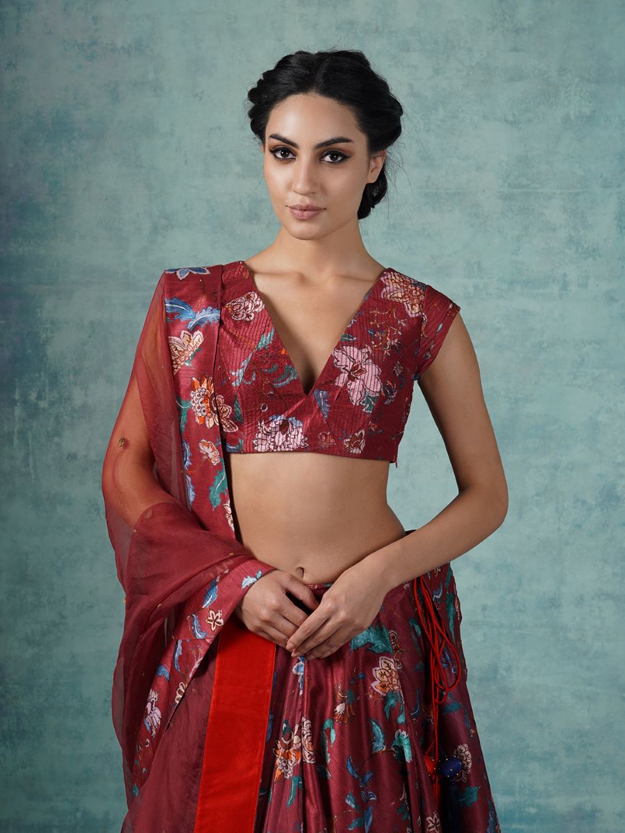 A printed cotton silk lehenga set with organza Dupatta. - samantchauhan Apparel & Accessories