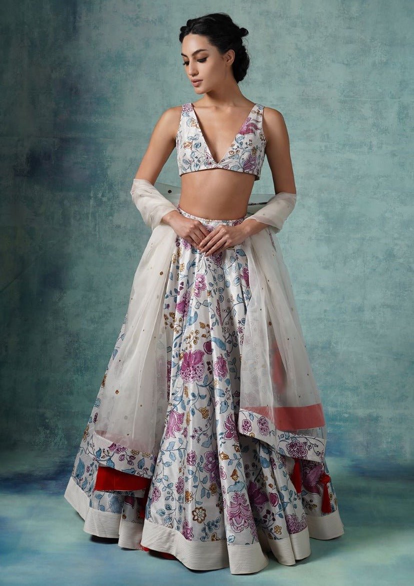 A printed cotton silk lehenga set with organza Dupatta. - samantchauhan Apparel & Accessories
