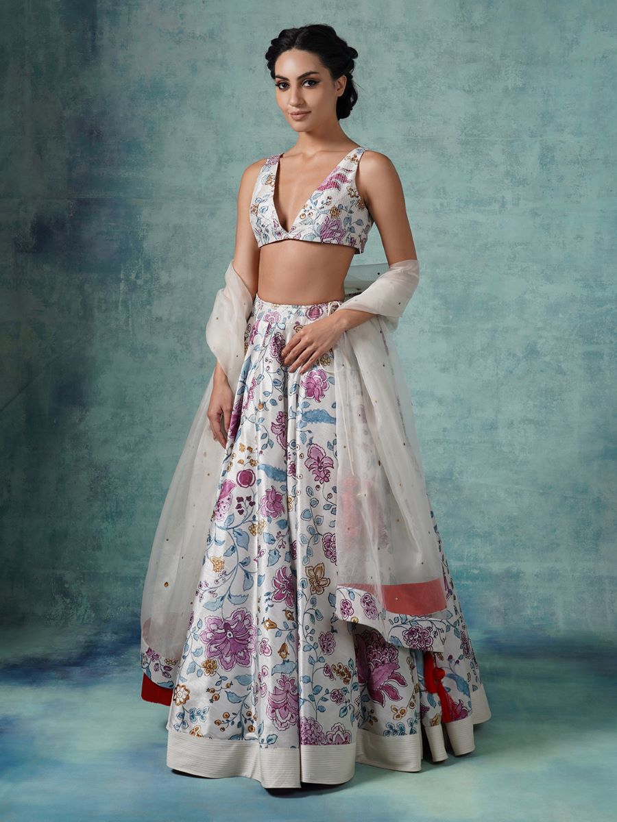A printed cotton silk lehenga set with organza Dupatta. - samantchauhan Apparel & Accessories