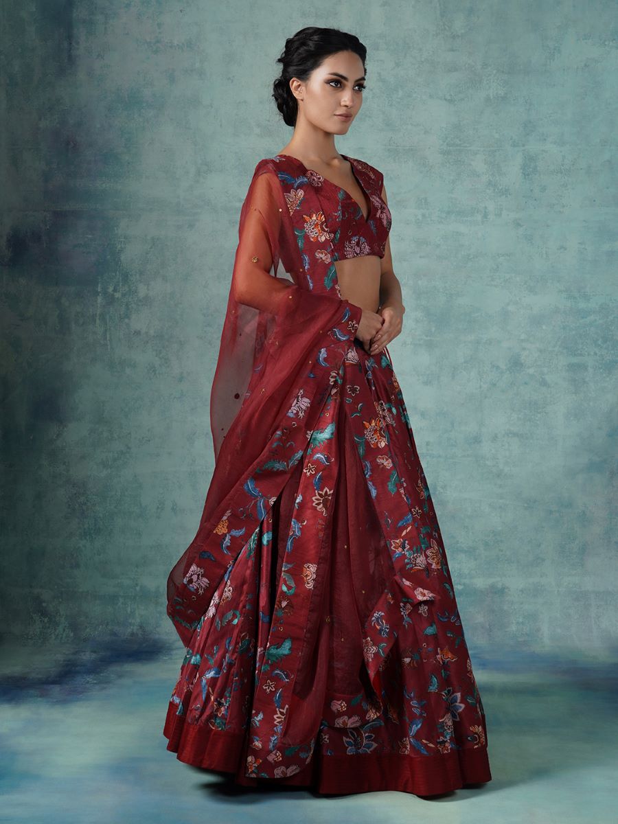 A printed cotton silk lehenga set with organza Dupatta. - samantchauhan Apparel & Accessories