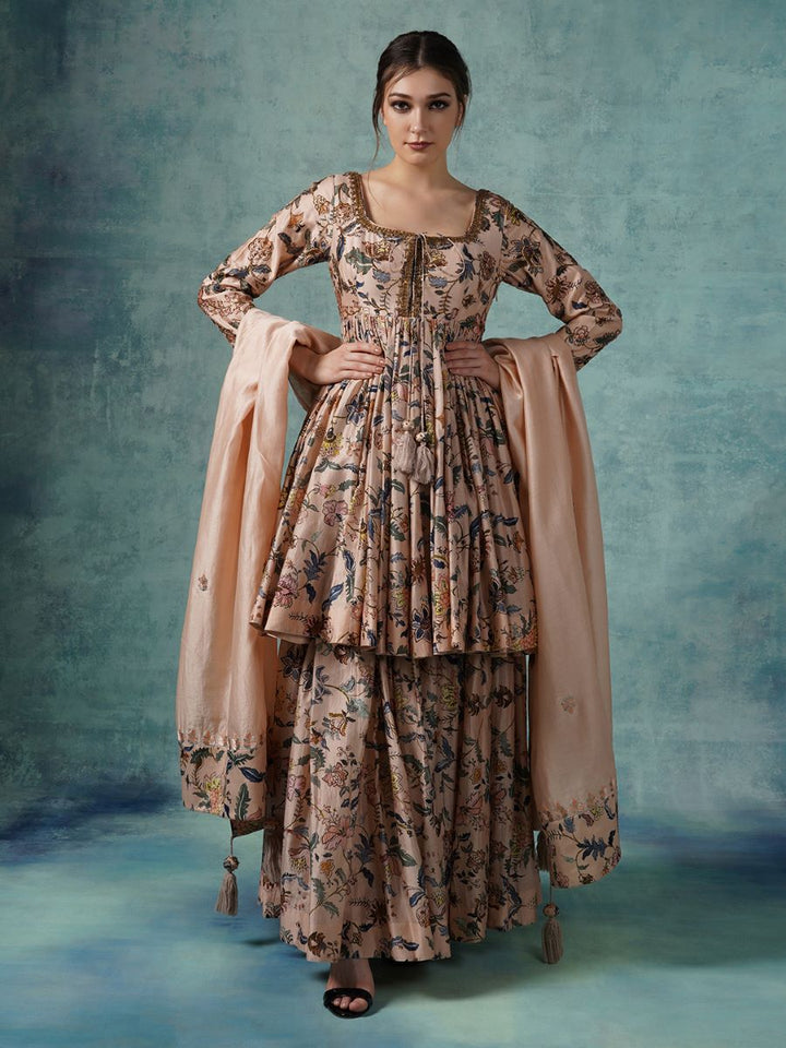 A printed peplum style top with matching flair skirt - samantchauhan Apparel &amp; Accessories