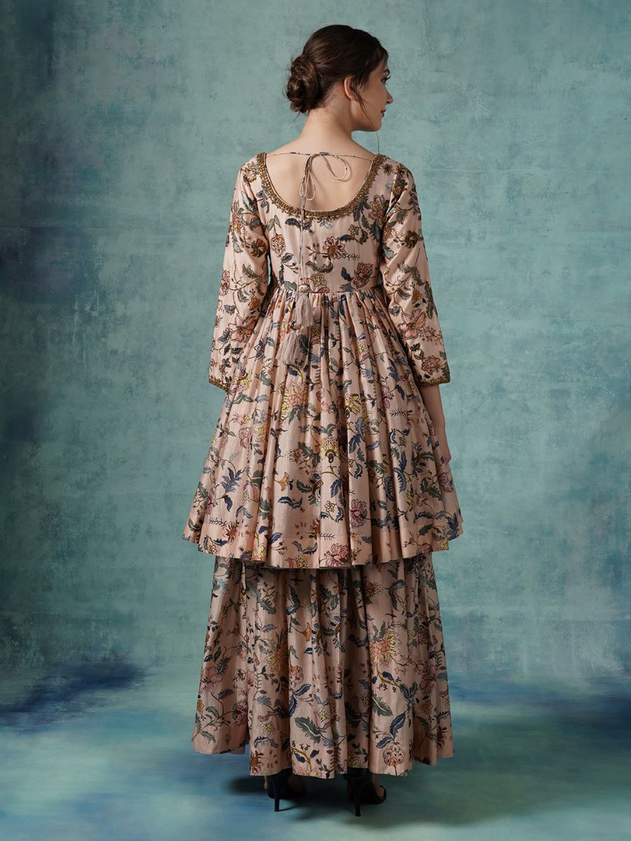 A printed peplum style top with matching flair skirt - samantchauhan Apparel & Accessories