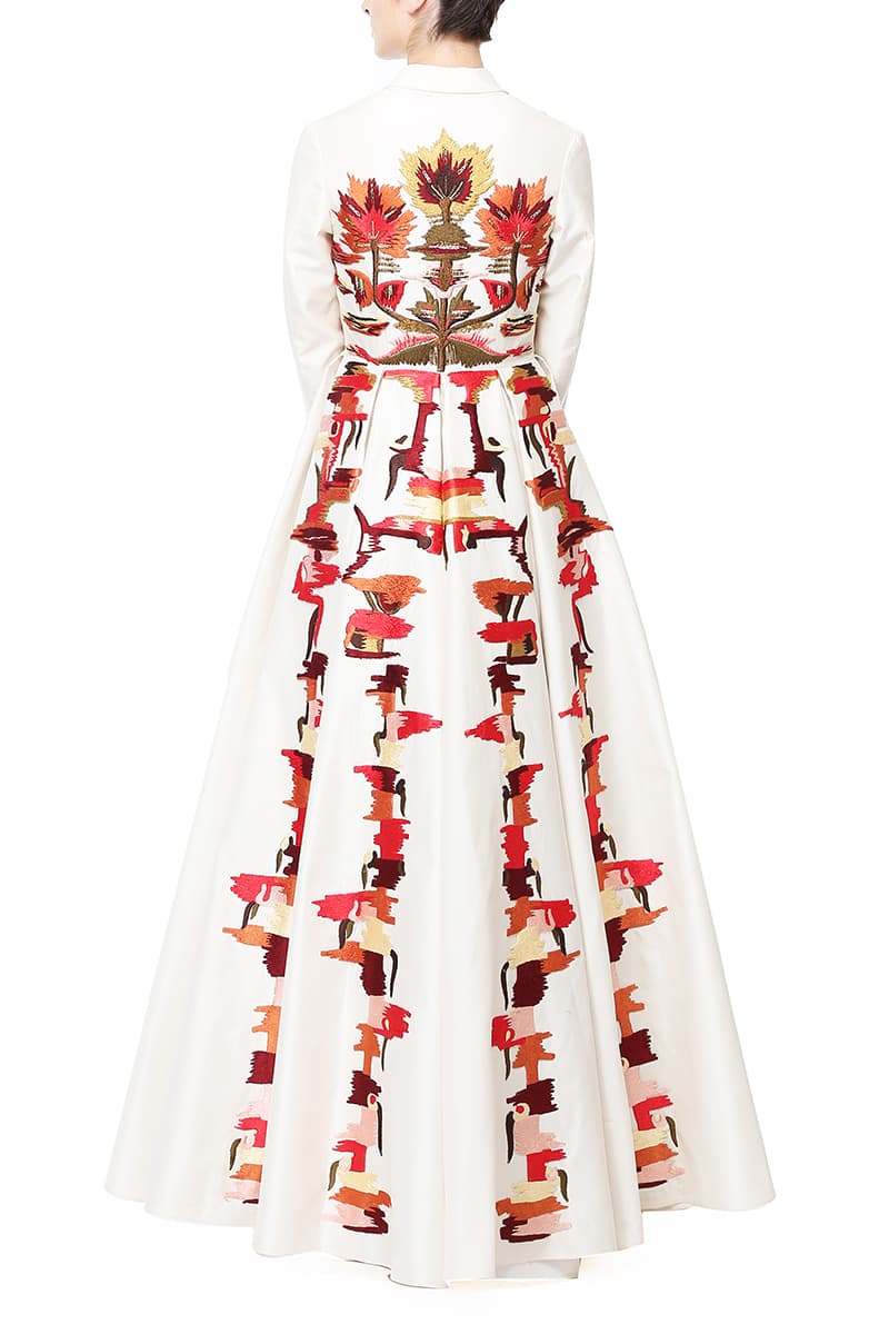 Abstract Embroidery showcased on ivory cotton silk Gown - samantchauhan