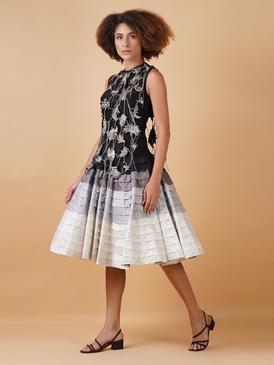 An A - line, knee - length dress made in cotton silk - samantchauhan Apparel & Accessories