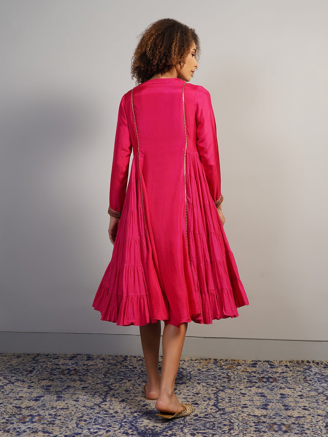 An A - line, tiered kurta in cotton along with silk sleeves - samantchauhan Apparel & Accessories