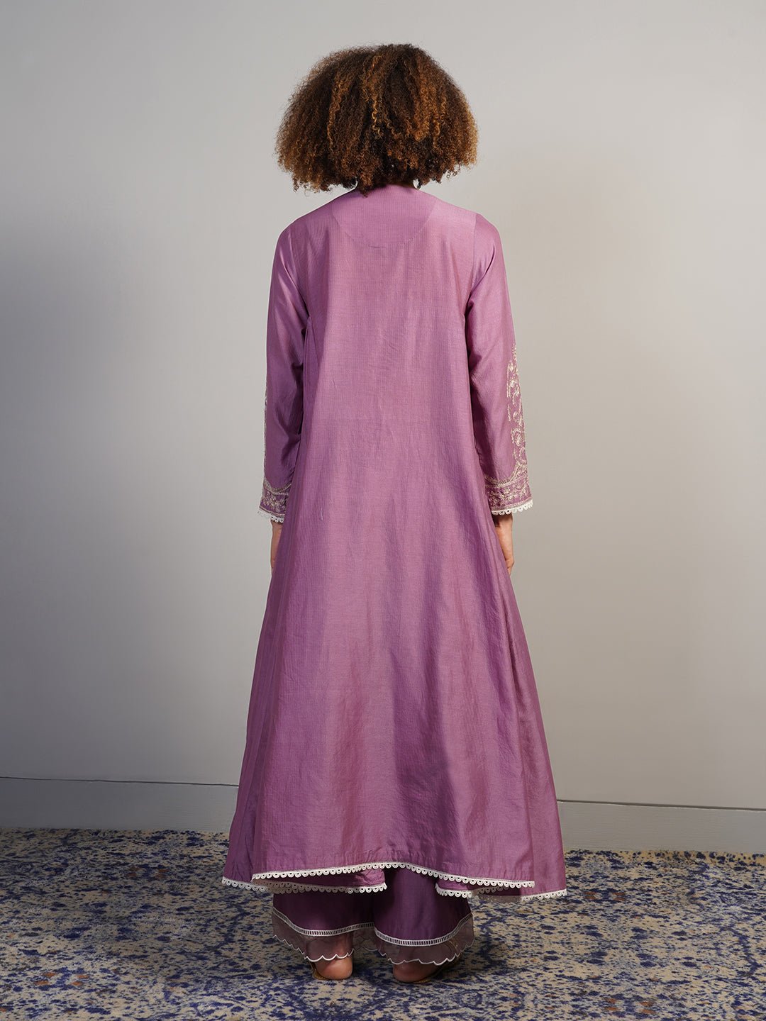 An alluring lavender, A - line, zero neck cotton silk suit set - samantchauhan Apparel & Accessories