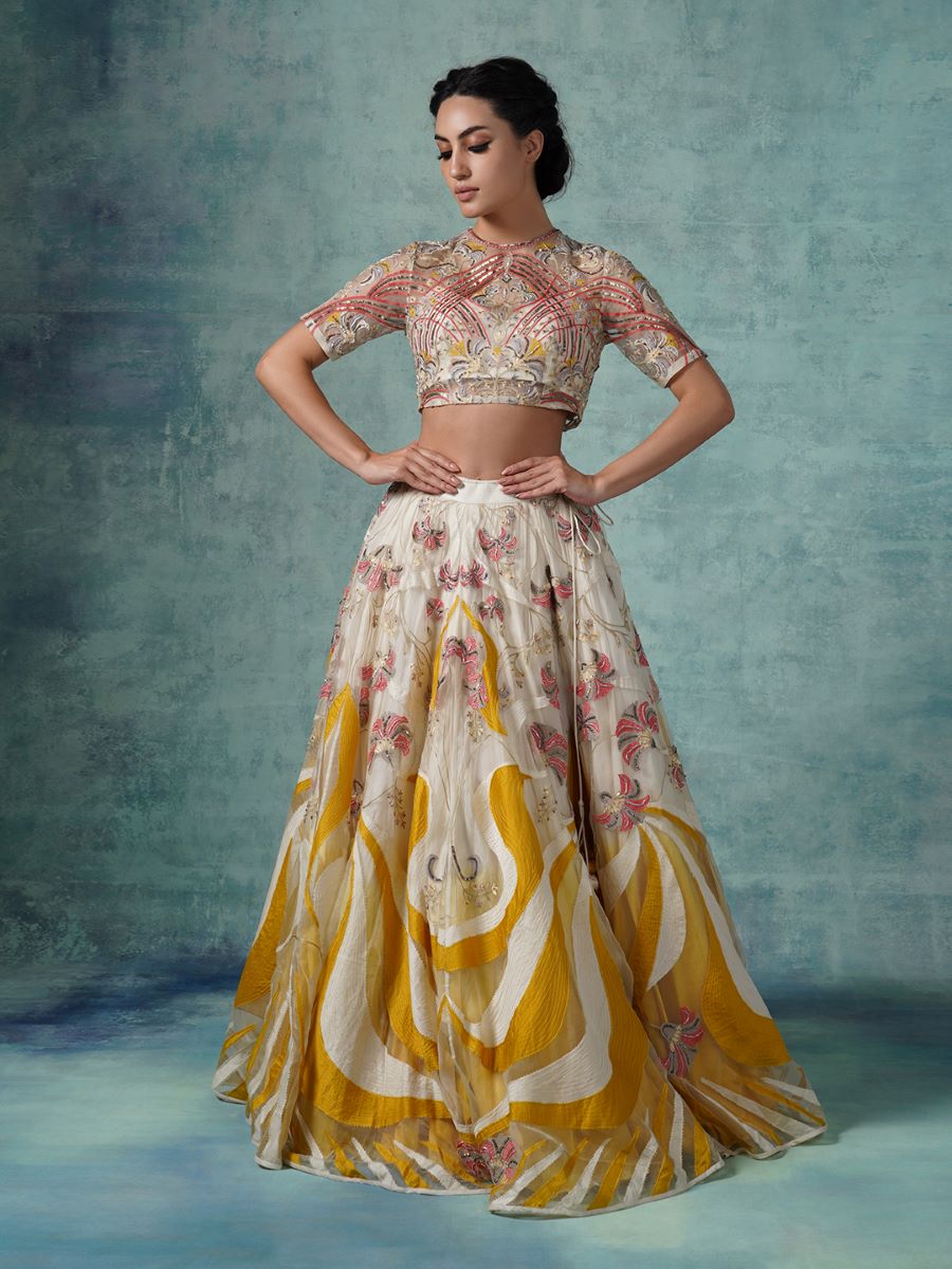 An organza and net lehenga set with organza Dupatta - samantchauhan Apparel &amp; Accessories