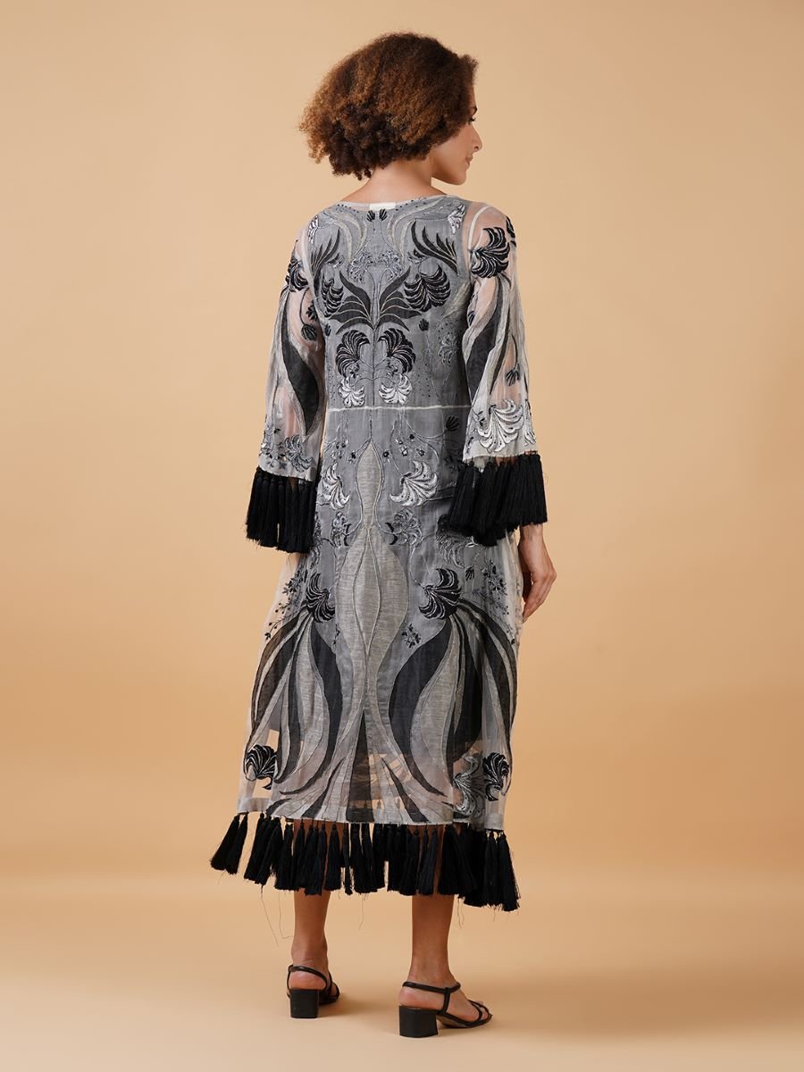 An organza base dress that is adorned with appliqué work in beautiful patterns - samantchauhan Apparel & Accessories