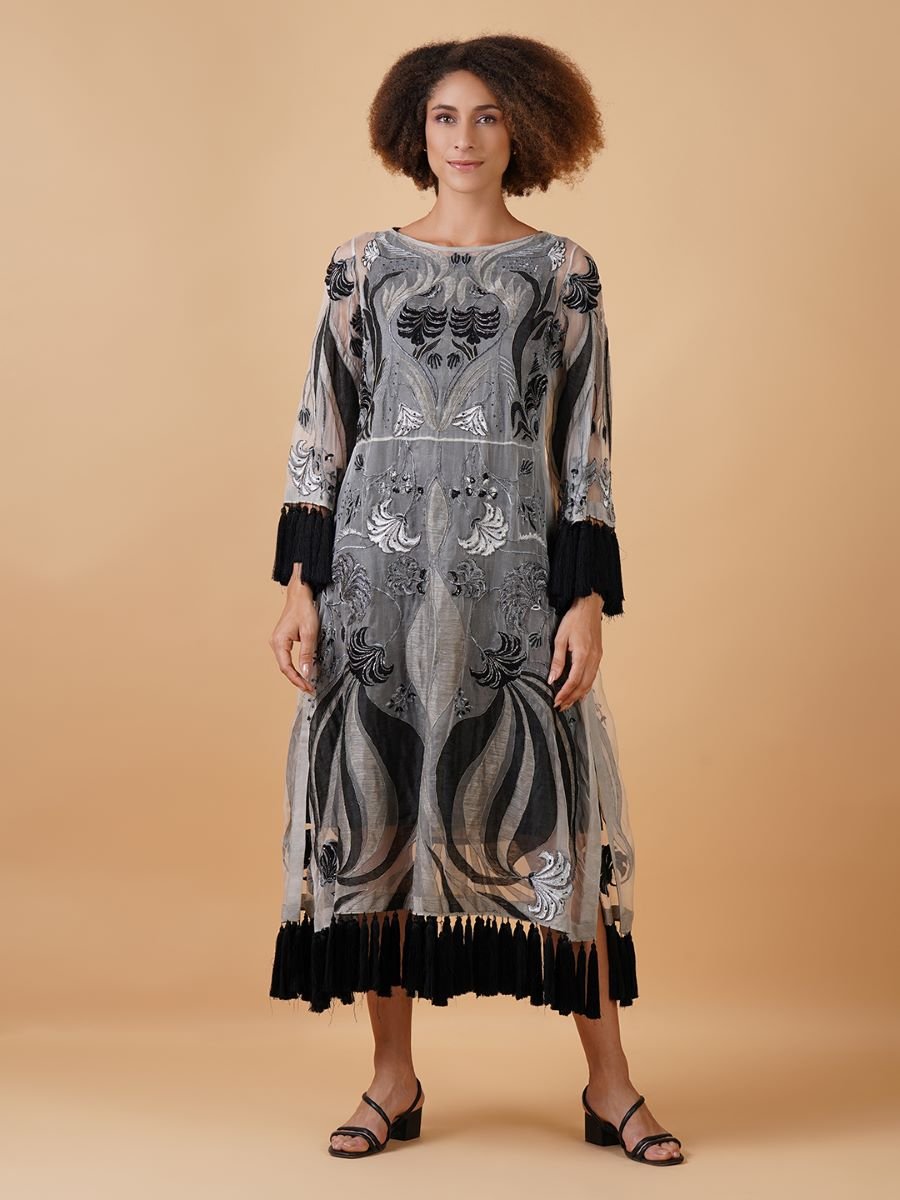 An organza base dress that is adorned with appliqué work in beautiful patterns - samantchauhan Apparel & Accessories