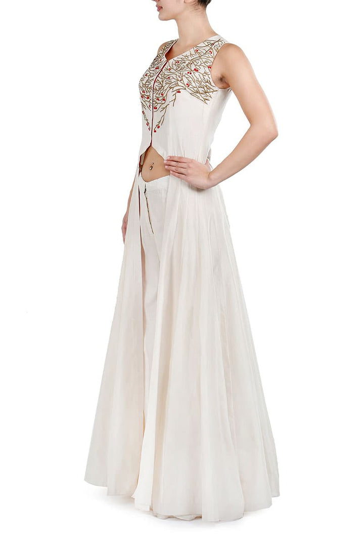 Asymmetric Panelled Jacket Kurta &amp; Palazzo - samantchauhan