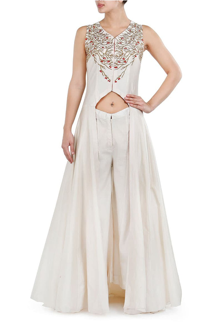 Asymmetric Panelled Jacket Kurta &amp; Palazzo - samantchauhan