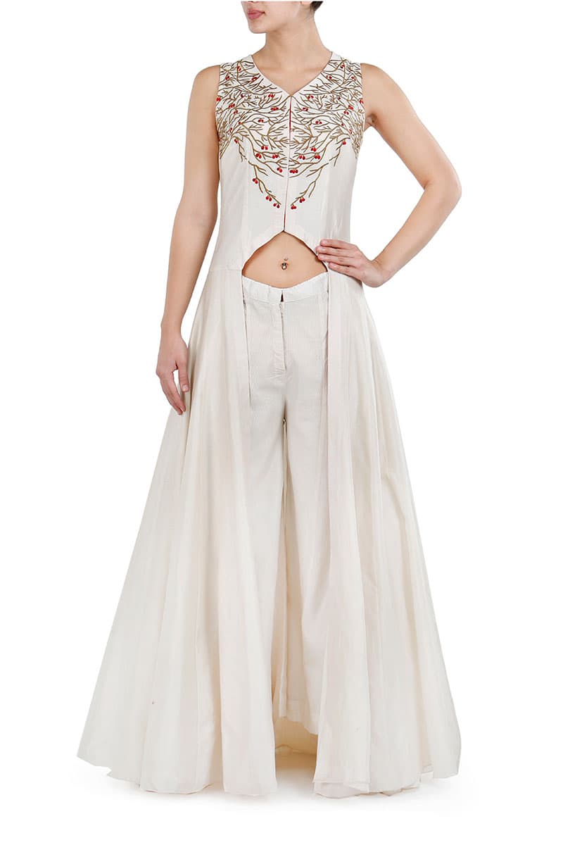 Asymmetric Panelled Jacket Kurta & Palazzo - samantchauhan