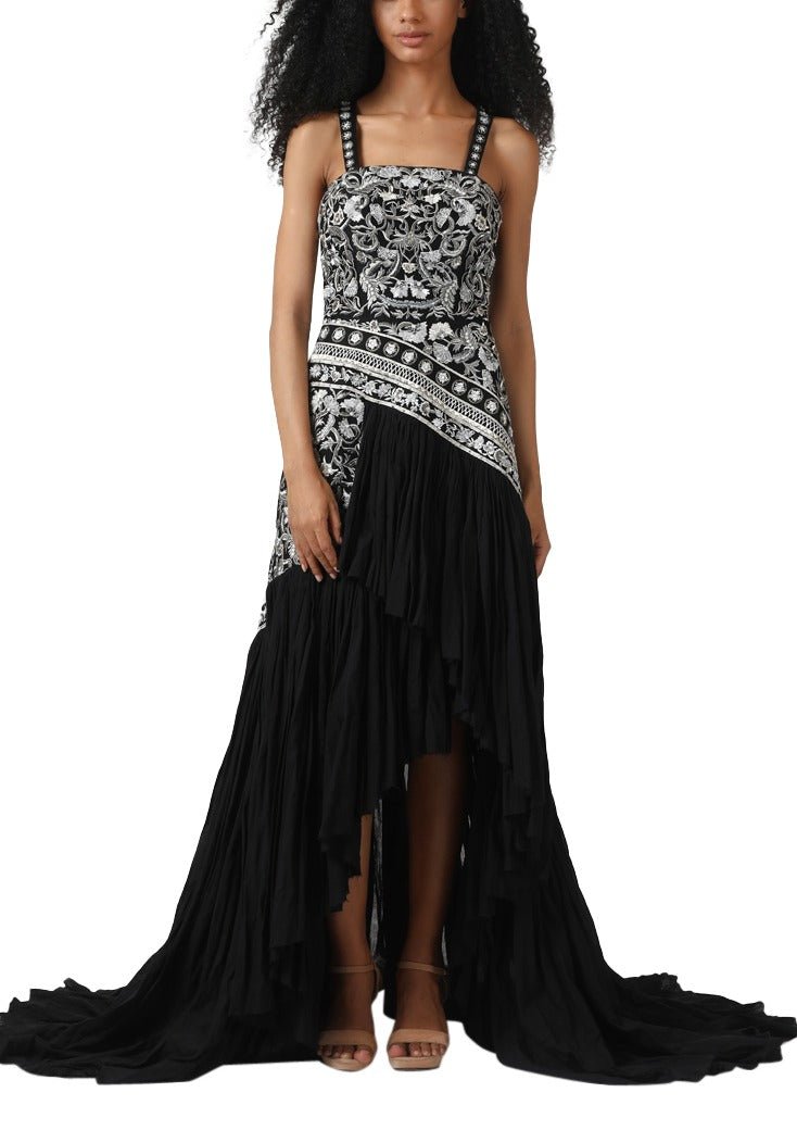 Asymmetrical high - low embroidered gown - samantchauhan