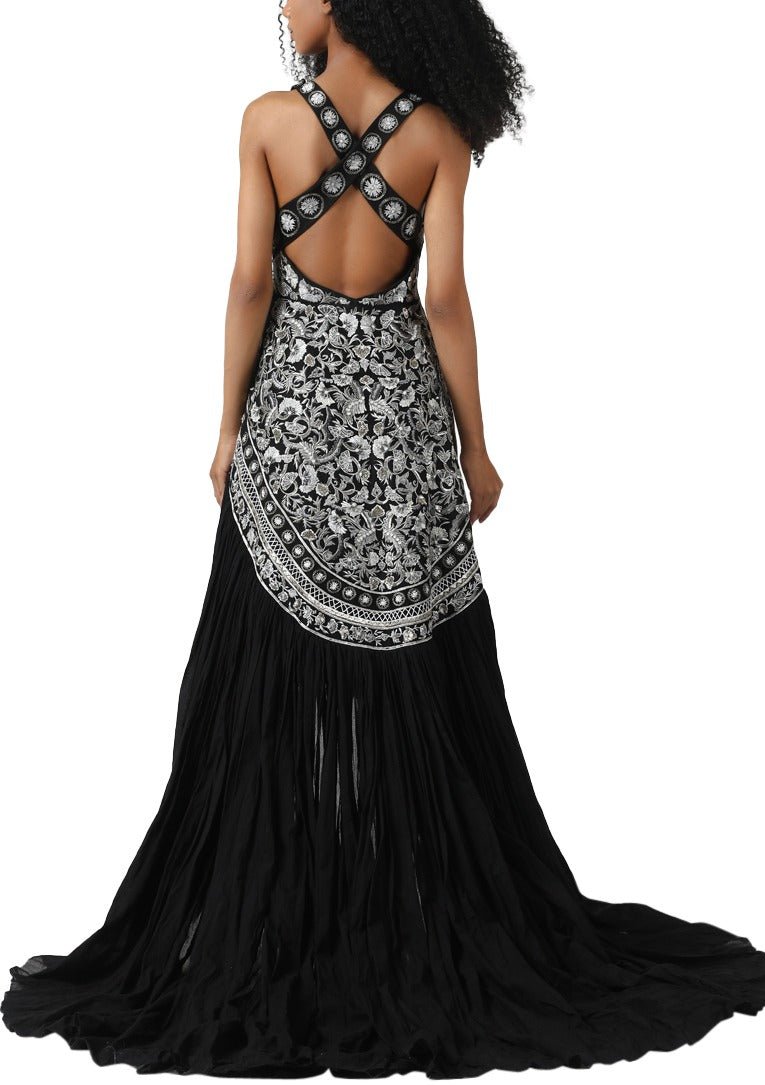 Asymmetrical high - low embroidered gown - samantchauhan