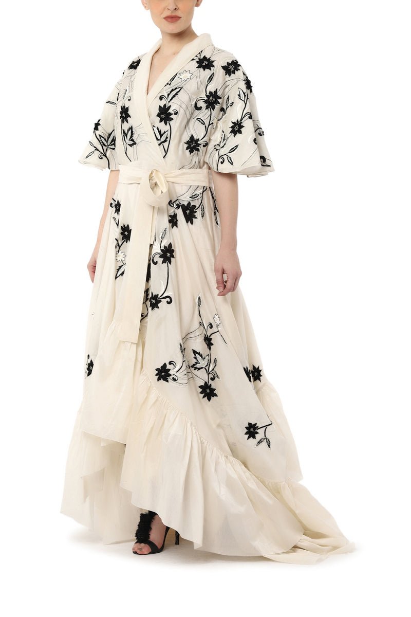 Asymmetrical overlap kaftan dress in cotton silk - samantchauhan