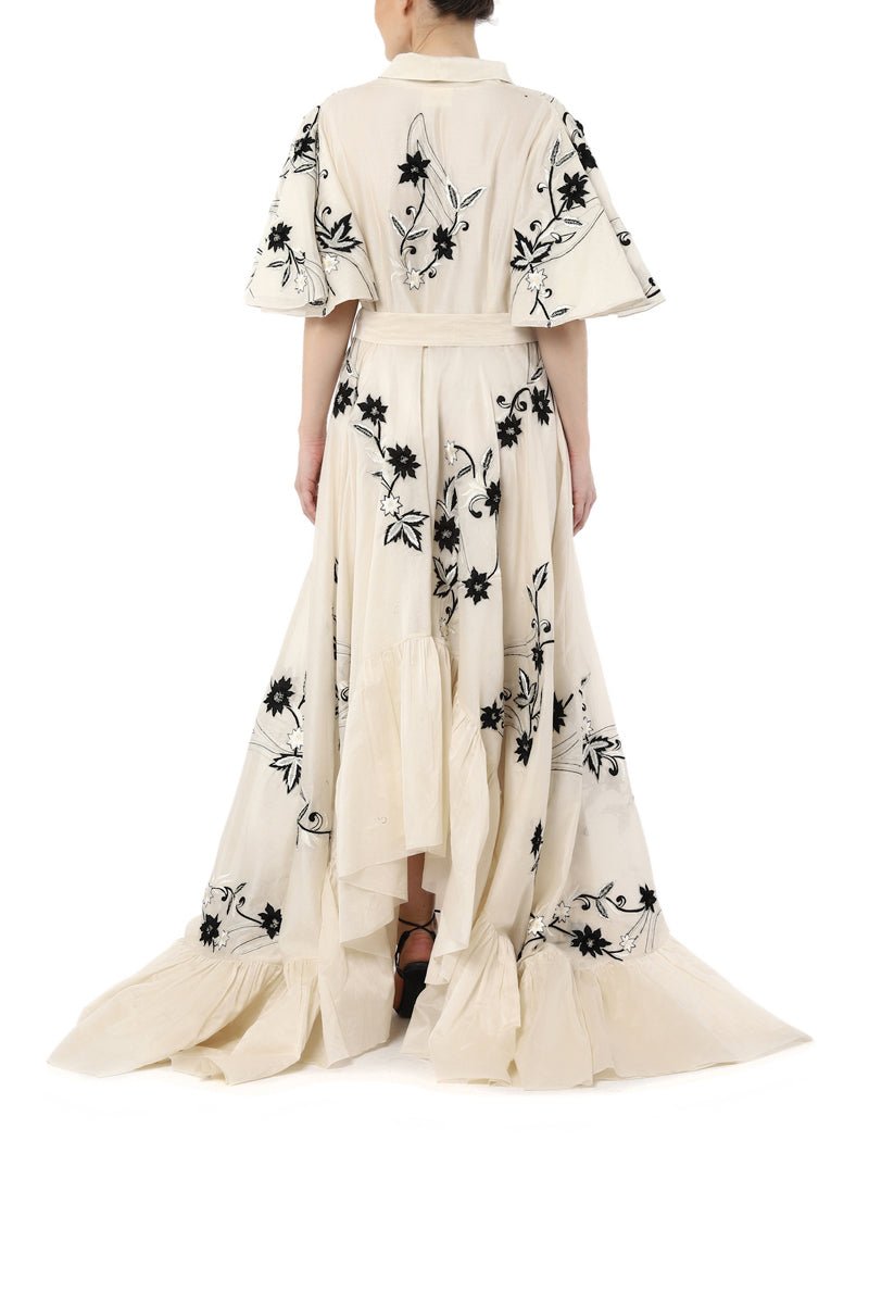 Asymmetrical overlap kaftan dress in cotton silk - samantchauhan