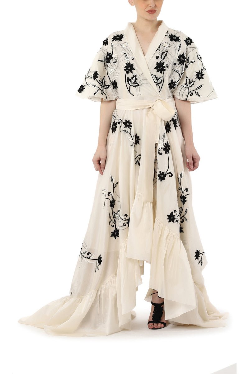 Asymmetrical overlap kaftan dress in cotton silk - samantchauhan