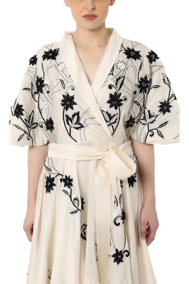 Asymmetrical overlap kaftan dress in cotton silk - samantchauhan