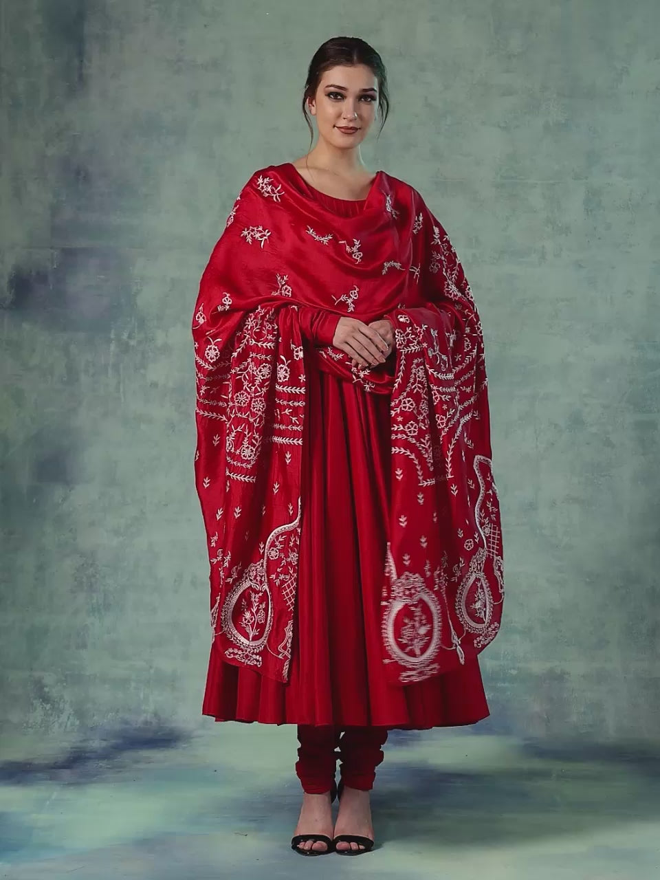 Cotton silk Anarkali with embroidered Dupatta