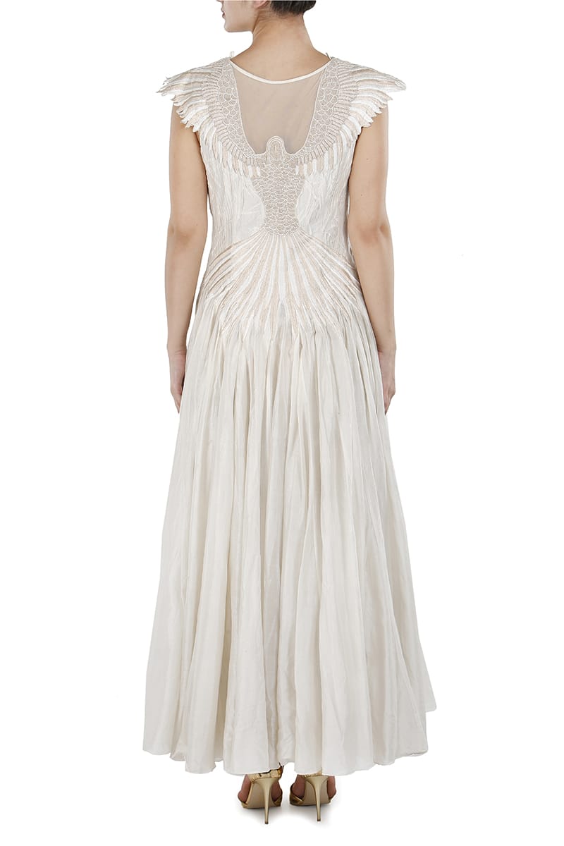 Bird Motifs Embroidered, ankle - length Gown - samantchauhan