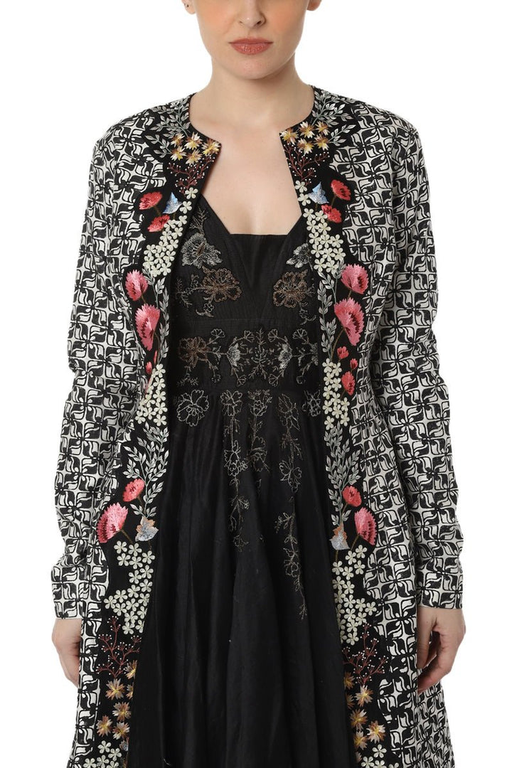 Block printed and embroidered jacket with inner dress - samantchauhan