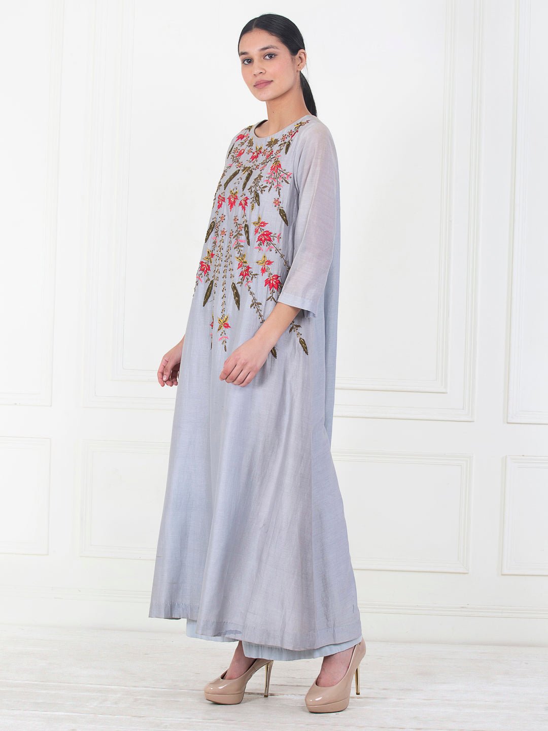 Blue cotton silk kurta that is embroidered from the neck till the waist - samantchauhan Apparel & Accessories