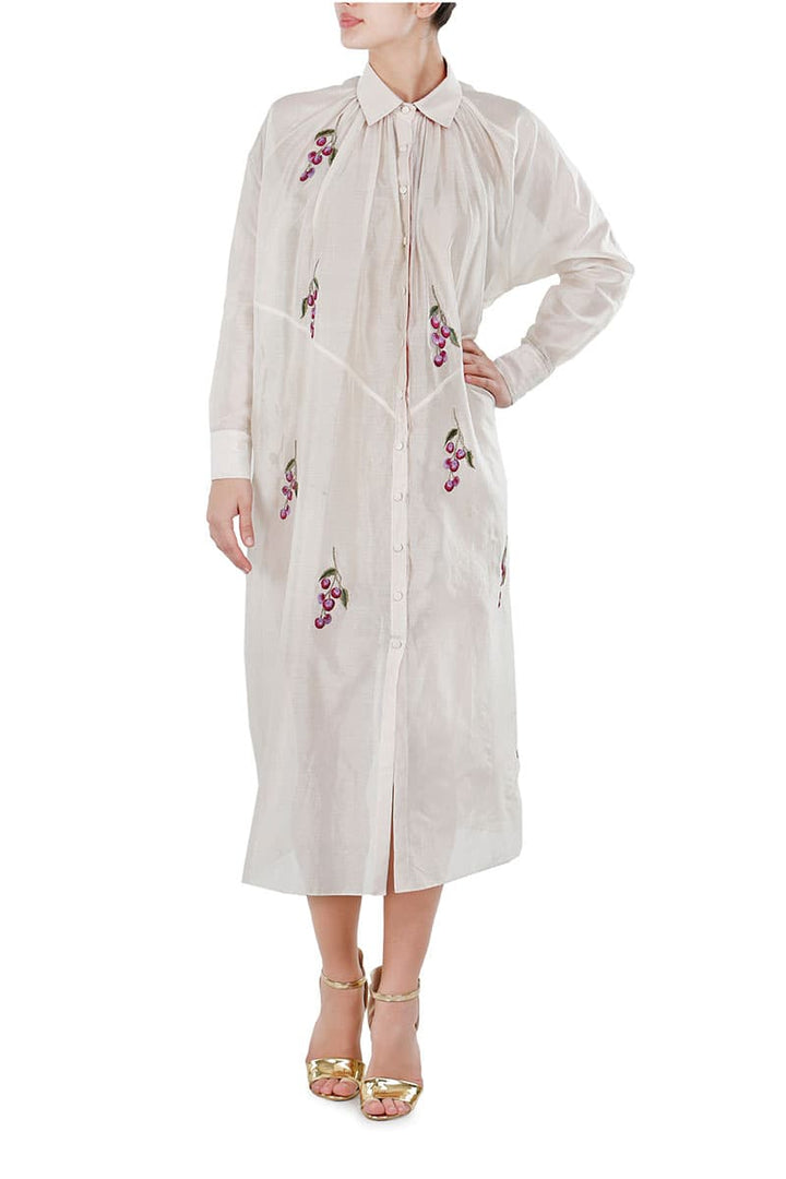 Button Down Gathered Panelled Dress - samantchauhan