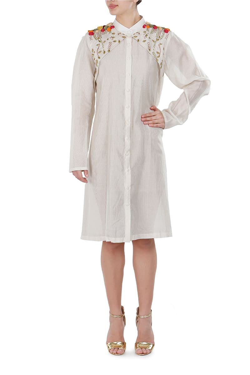 samant chauhan embroidered shirt dress Button Down S / Ivory Memphis | Dress for Peacock Green Ivory high Size:Age 10