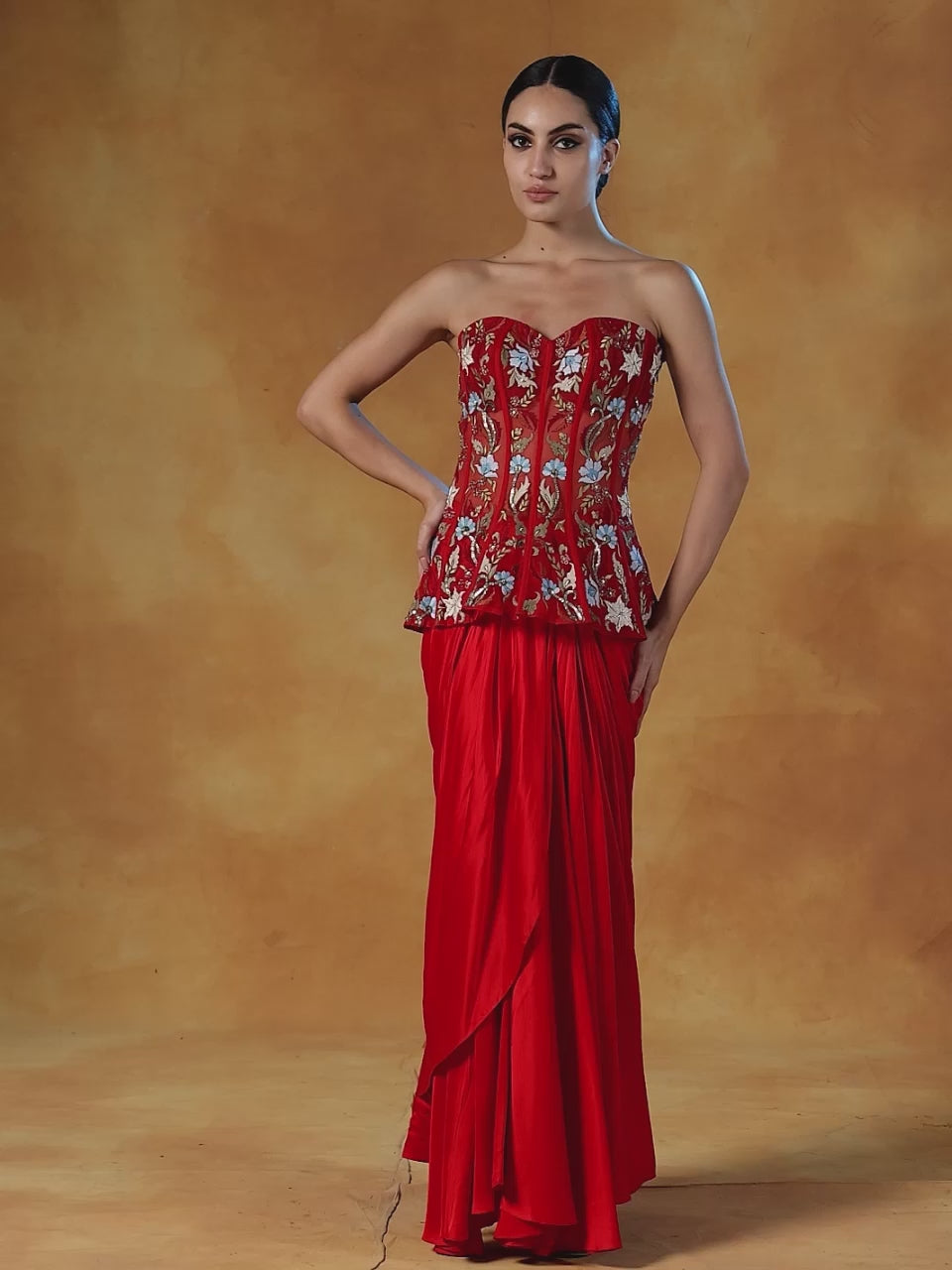 Organza corset top with satin skirt