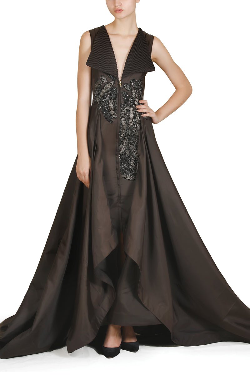 Collared Asymmetric Gown - samantchauhan