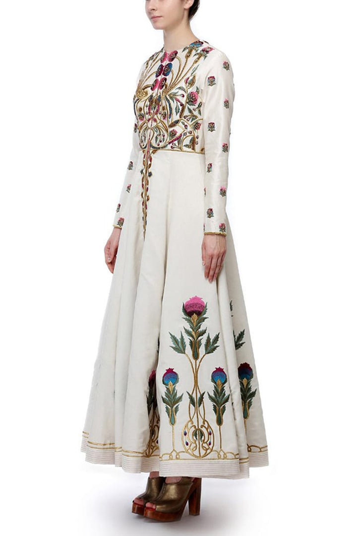 Collared Fit &amp; Flare Embroidered Gown. - samantchauhan