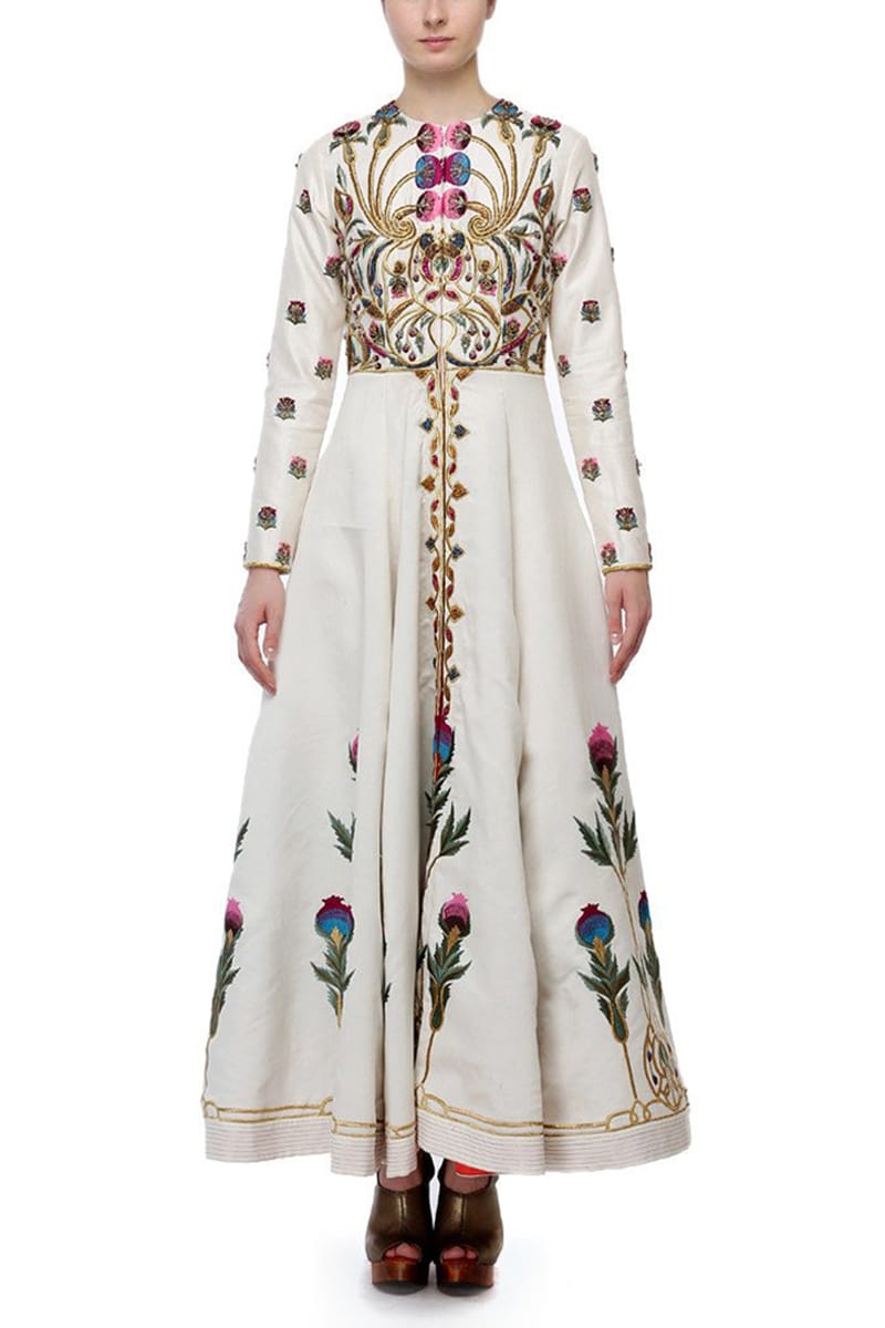 Collared Fit & Flare Embroidered Gown. - samantchauhan
