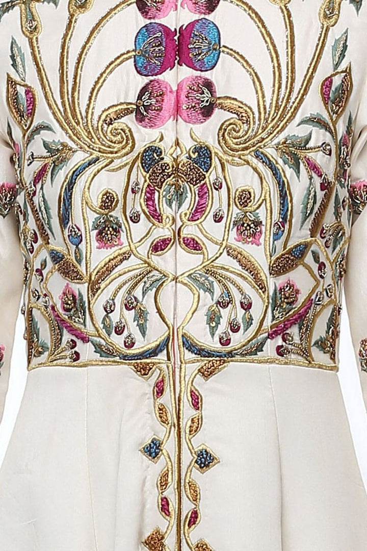Collared Fit &amp; Flare Embroidered Gown. - samantchauhan