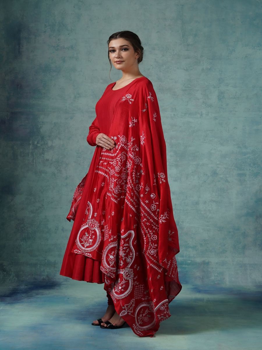 Cotton silk Anarkali with embroidered Dupatta - samantchauhan Apparel & Accessories