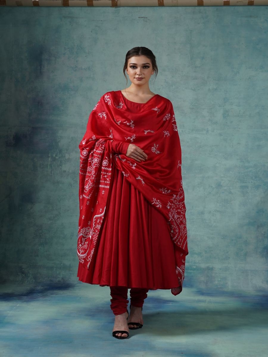 Cotton silk Anarkali with embroidered Dupatta - samantchauhan Apparel & Accessories