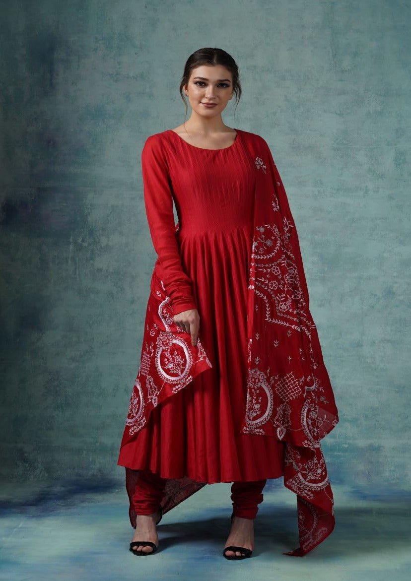 Cotton silk Anarkali with embroidered Dupatta - samantchauhan Apparel & Accessories