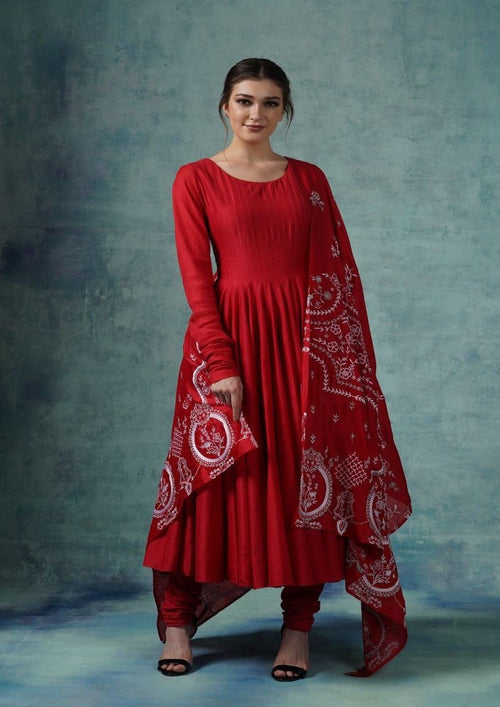 Cotton silk Anarkali with embroidered Dupatta - samantchauhan Apparel & Accessories