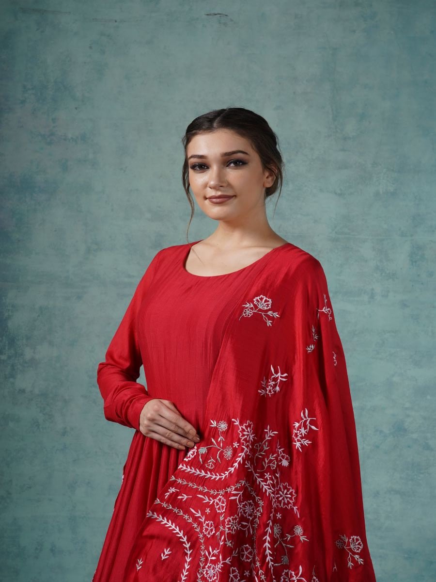 Cotton silk Anarkali with embroidered Dupatta - samantchauhan Apparel & Accessories